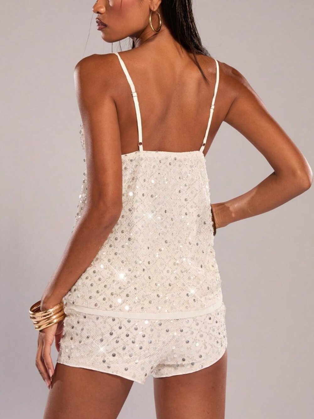 White Party Women's Mesh Beaded Super Low-Waist Shorts - Picture 2 of 7